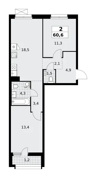 2-комн. 60.6 м²