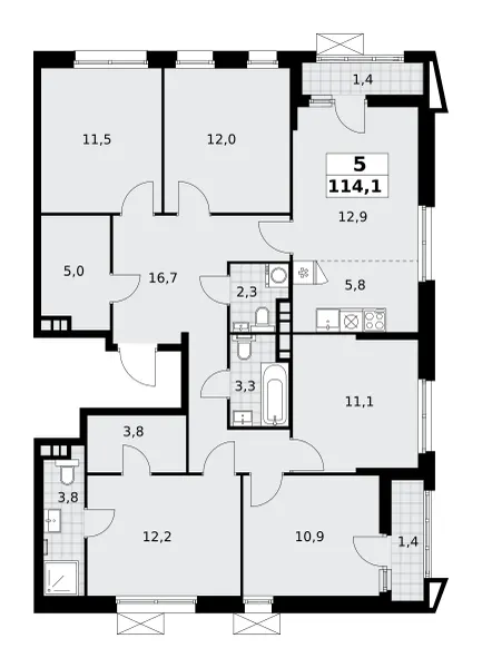 5-комн. 114.1 м²