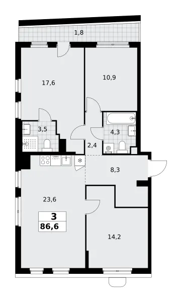 3-комн. 86.6 м²