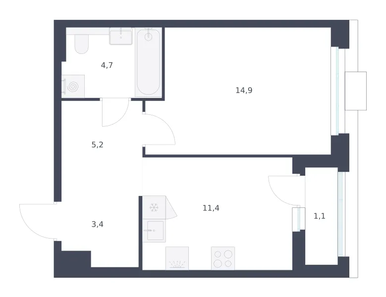 1-комн. 40.7 м²