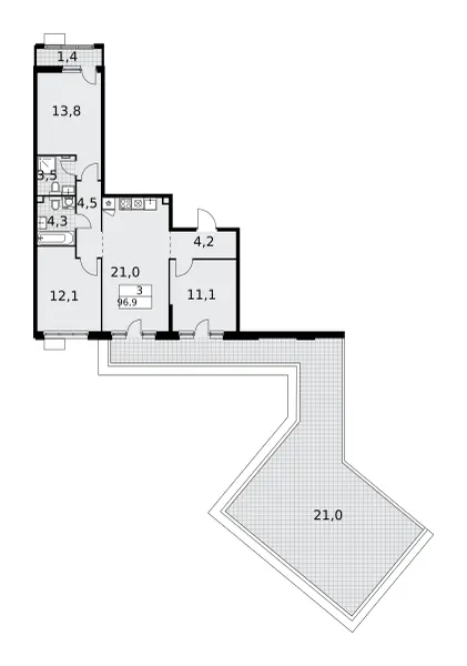 3-комн. 96.9 м²