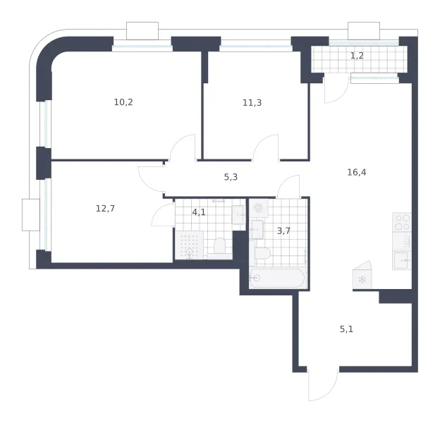 3-комн. 70 м²