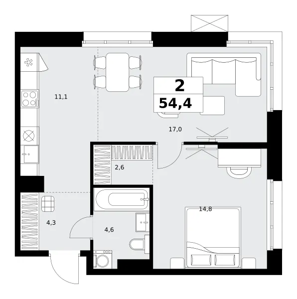 2-комн. 54.4 м²