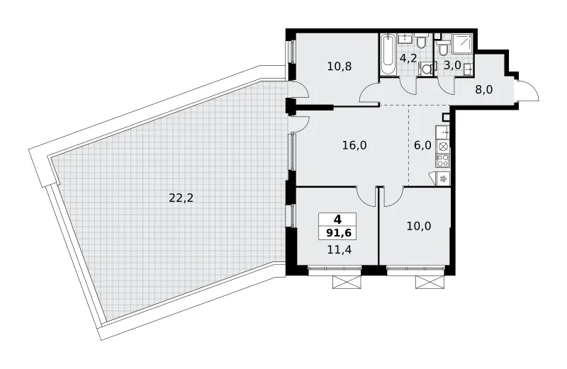 4-комн. 91.6 м²