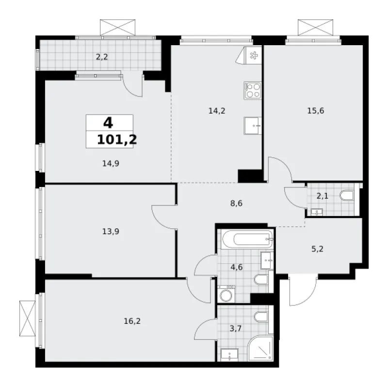 4-комн. 101.3 м²