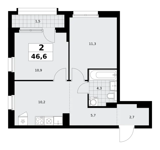 2-комн. 46.6 м²