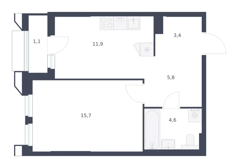 1-комн. 42.5 м²