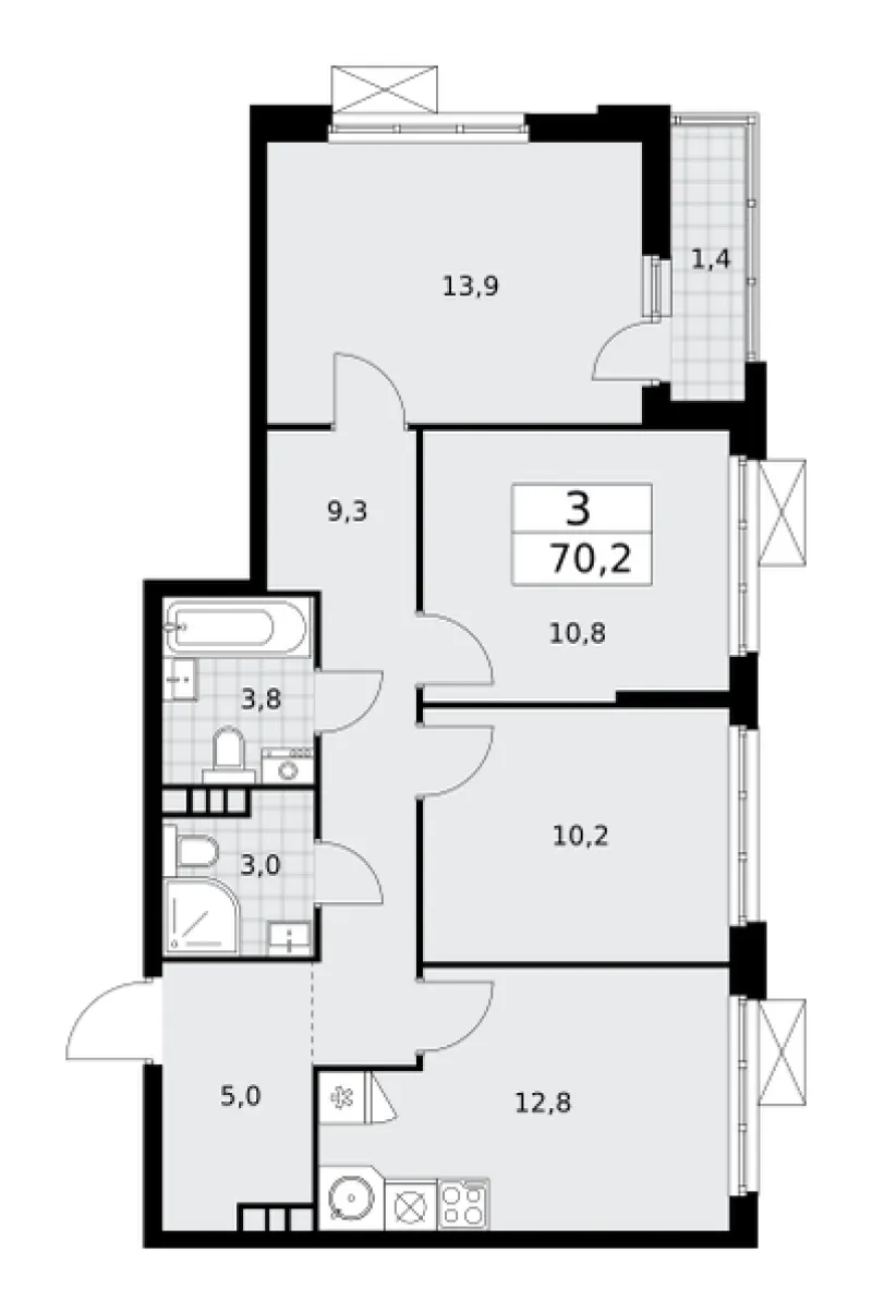 3-комн. 70.2 м²