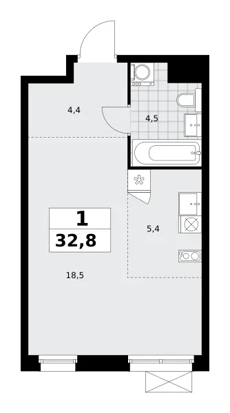 Студия 32,8 м²