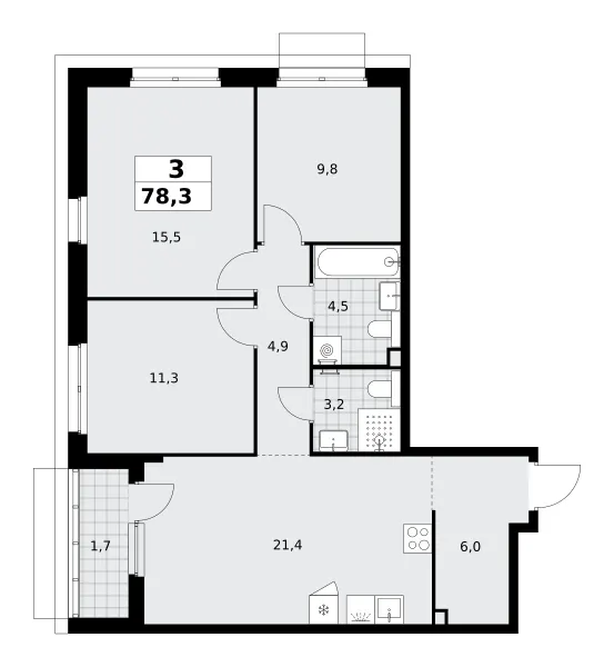 3-комн. 78.3 м²