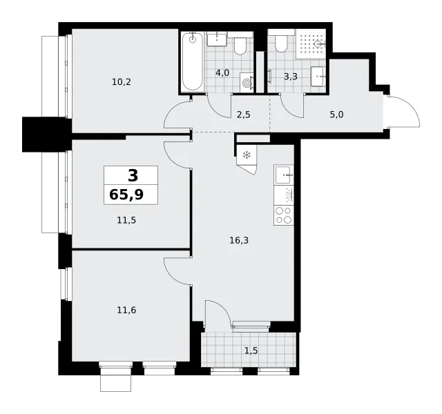 3-комн. 65.9 м²
