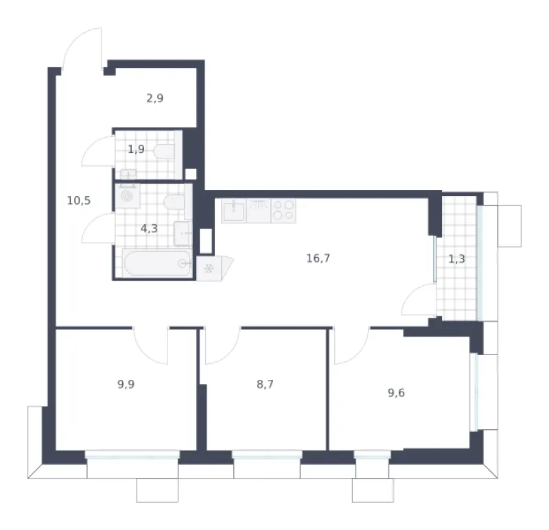 3-комн. 65.8 м²