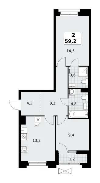 2-комн. 59.2 м²