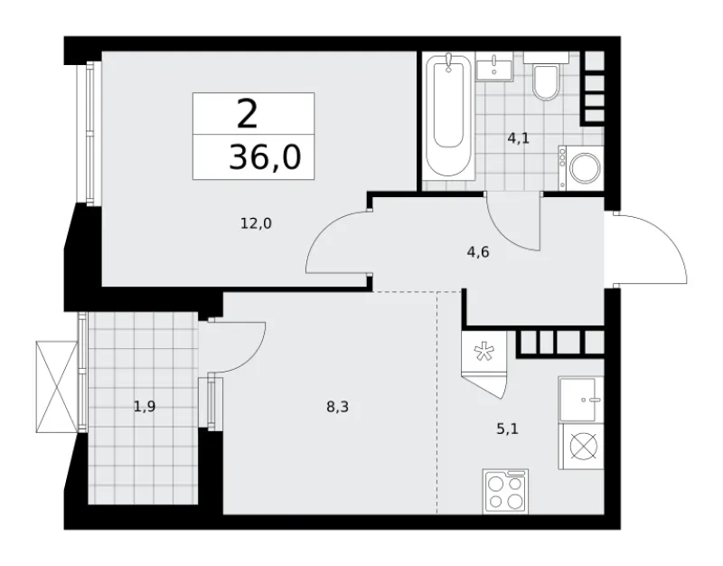 2-комн. 36 м²