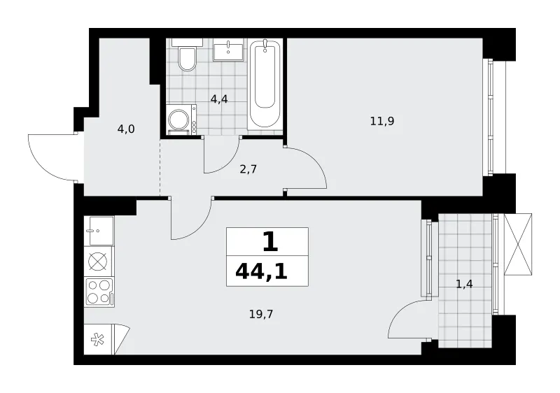 1-комн. 44.1 м²