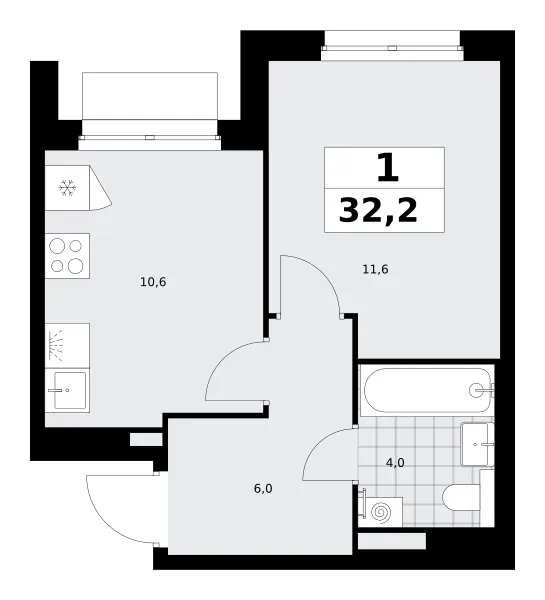 1-комн. 32.2 м²