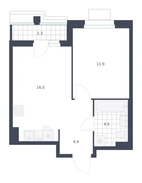 1-комн. 38.1 м²