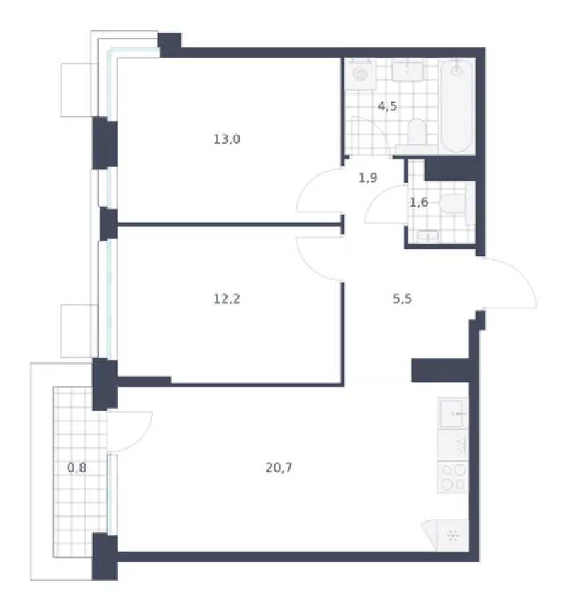 2-комн. 60.2 м²