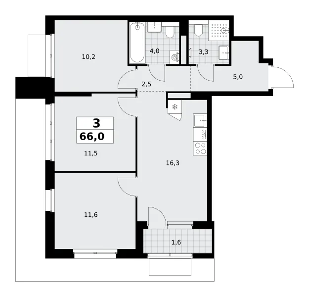3-комн. 66 м²