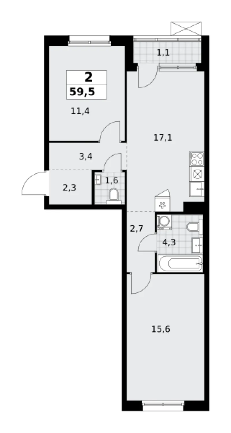 2-комн. 59.5 м²
