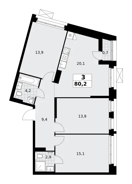 3-комн. 80.2 м²
