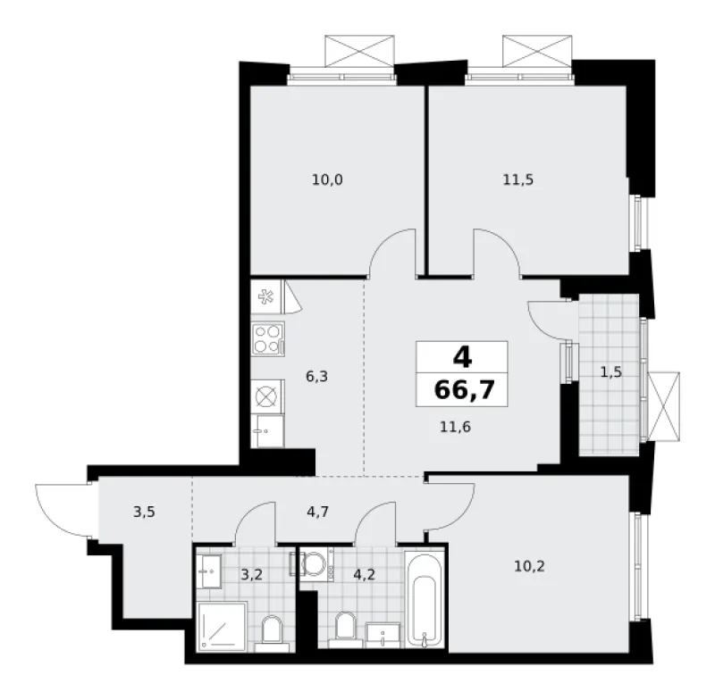 4-комн. 66.3 м²