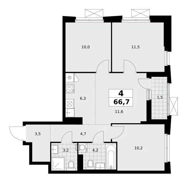 4-комн. 66,3 м²