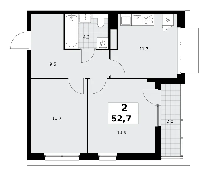 2-комн. 52.7 м²