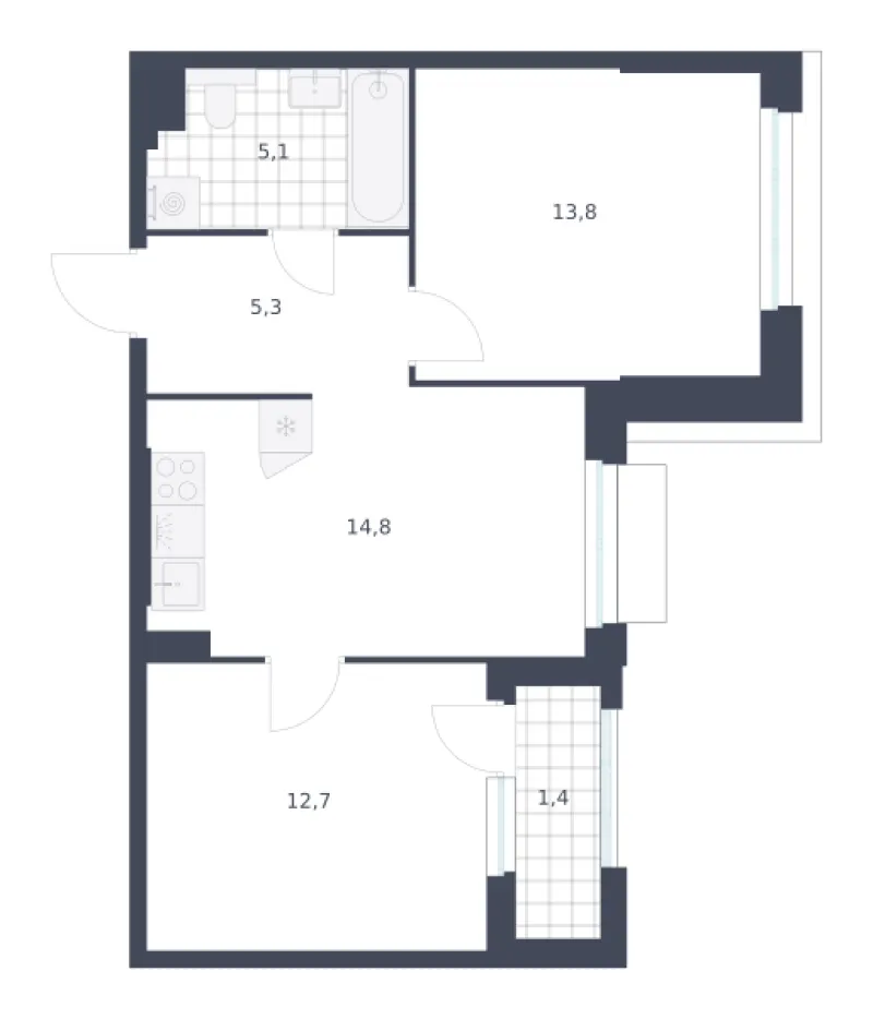 2-комн. 53.1 м²