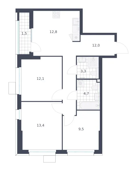 3-комн. 69.3 м²