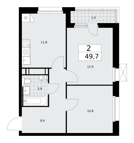 2-комн. 49.7 м²