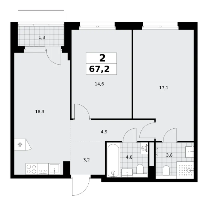 2-комн. 67.2 м²