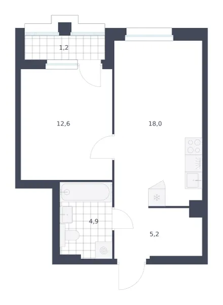 1-комн. 41.9 м²