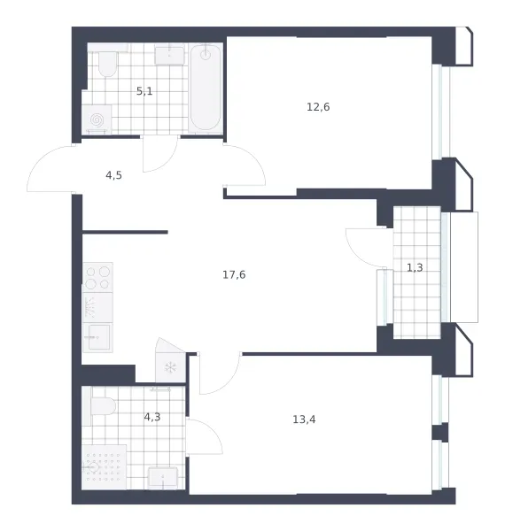 2-комн. 58.8 м²