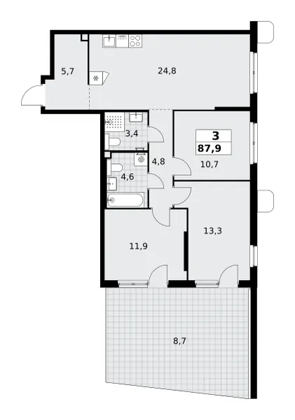 3-комн. 87.9 м²