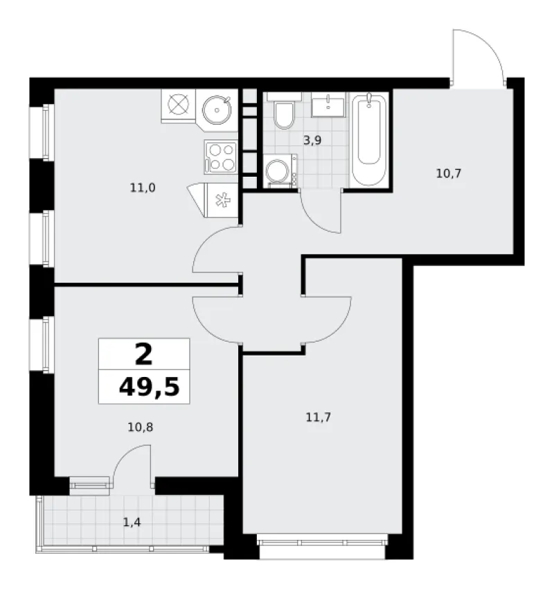 2-комн. 49.5 м²