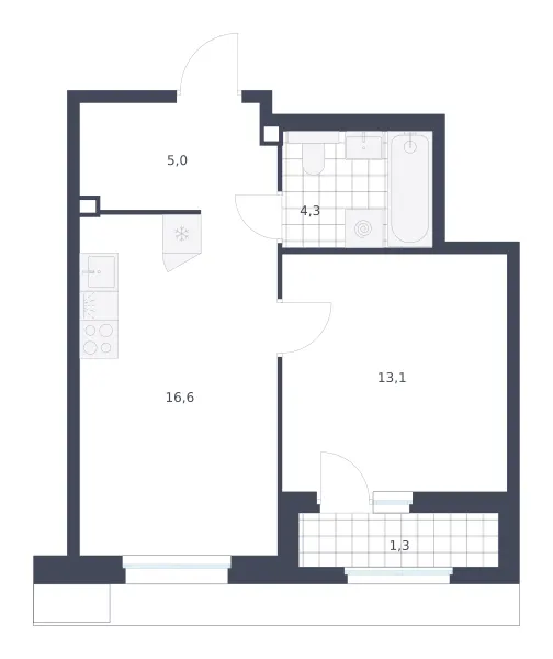 1-комн. 40.3 м²
