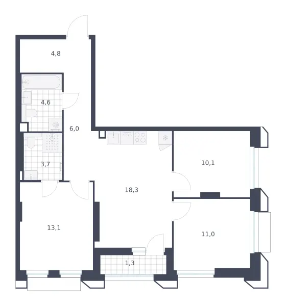 3-комн. 72.9 м²