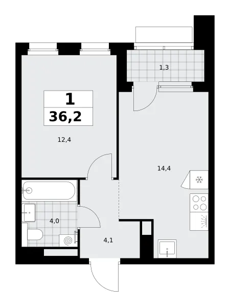 1-комн. 36.2 м²