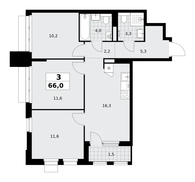 3-комн. 66 м²