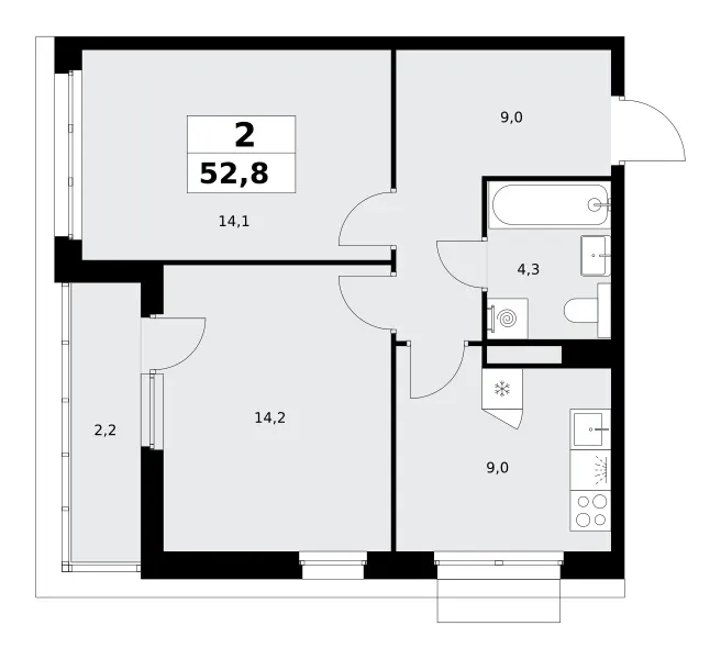 2-комн. 52.8 м²