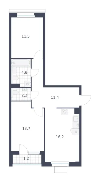2-комн. 60.8 м²