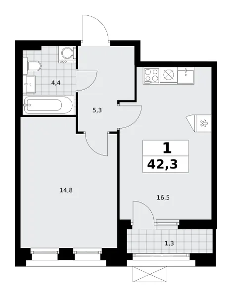 1-комн. 42.3 м²