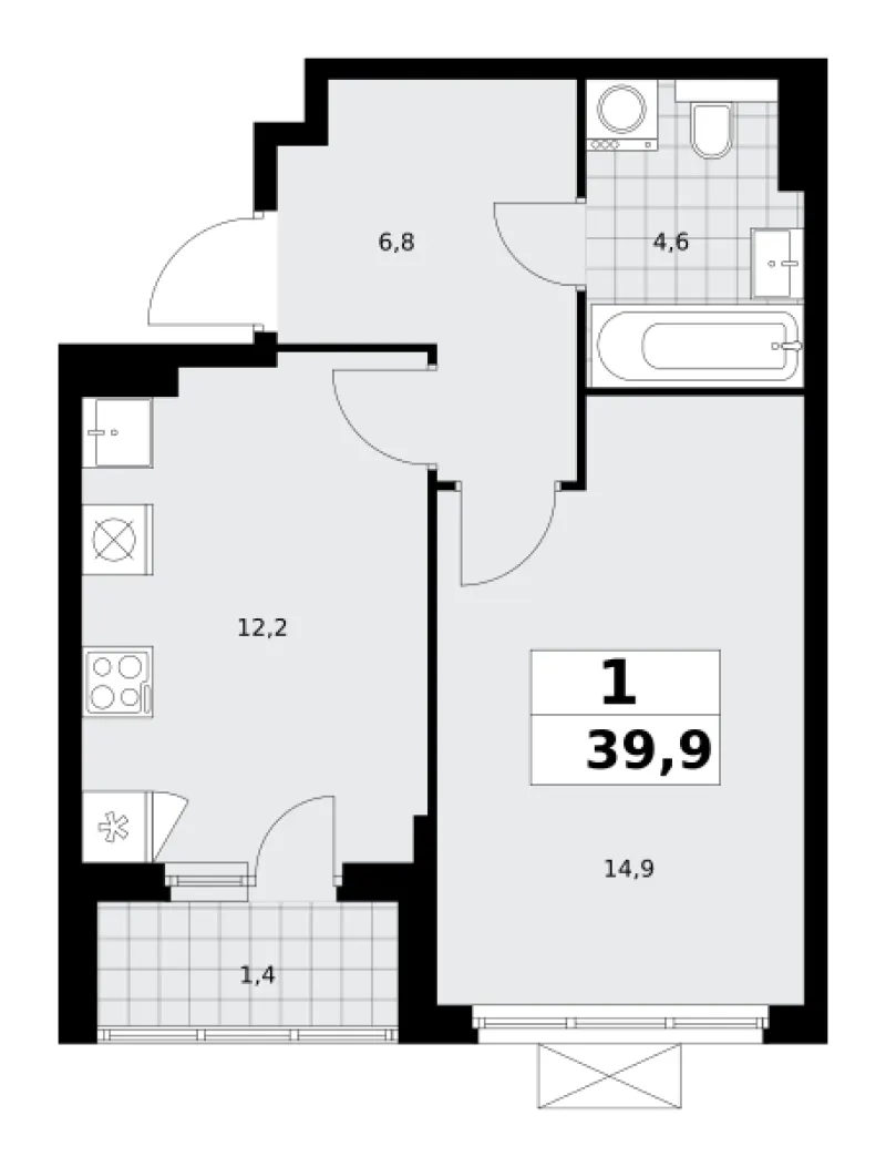 1-комн. 39.7 м²
