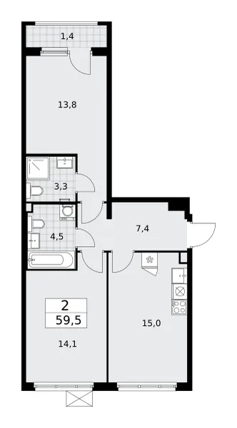 2-комн. 59.5 м²