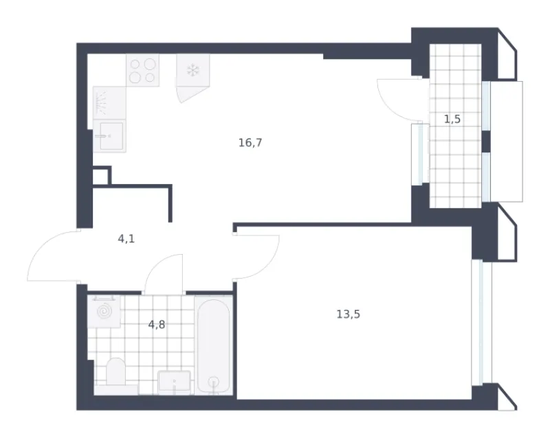1-комн. 40.6 м²