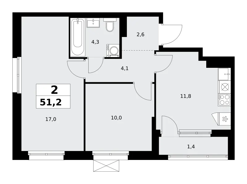 2-комн. 51.2 м²