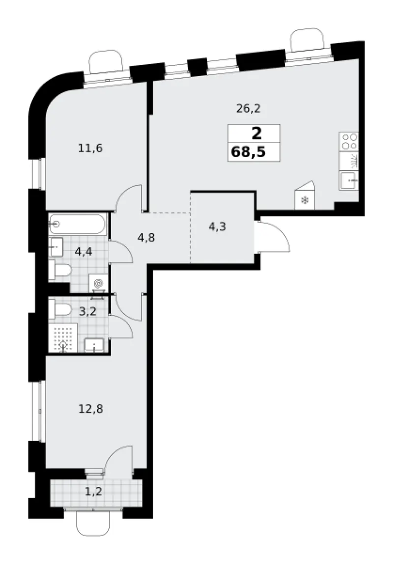 2-комн. 68.5 м²