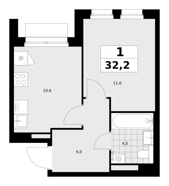 1-комн. 32.2 м²
