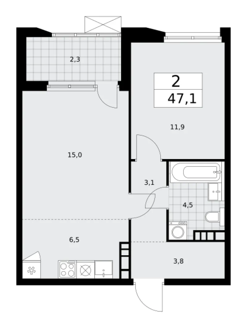 2-комн. 47.1 м²